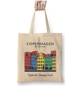 Resim Toyaso Copenhagen Kopenhag Danimarka Beyaz Bez Çanta Uzun Saplı Alışveriş Çantası Plaj Çantası Beyaz 