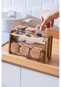 Resim Acar Calix 6'lı Standlı Akasya Baharatlık Takımı Şeffaf 