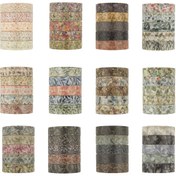 Resim 5 Adet Vintage Çiçek Desenli Wasbi Bant Seti, Karma Renkli Kağıt Bantlar, Elle Çıkarılabilir, Çeşitli Desenler, Scrapbooking, Günlük Dekorasyonu ve Sanatsal Çizim için 