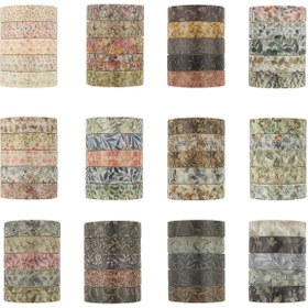 Resim 5 Adet Vintage Çiçek Desenli Wasbi Bant Seti, Karma Renkli Kağıt Bantlar, Elle Çıkarılabilir, Çeşitli Desenler, Scrapbooking, Günlük Dekorasyonu ve Sanatsal Çizim için 