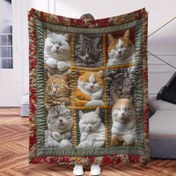 Resim Sevimli Kedi İllüstrasyonlarıyla Sıcak Polyester Flanel Battaniye - Yumuşak, Hafif, Makinede Yıkanabilir, Koltuk, Yatak, Seyahat, Ofis, Ev için Mükemmel, Kedi Severler için İdeal Hediye, Seyahat Konforu | Şirin Tasarım | Makinede Yıkanabilir Kapak, Kedi Severleri için Hediyeler 