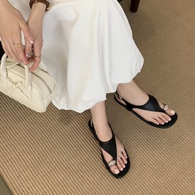 Resim Kadınlar için Yazlık Plaj Sandaletleri - Ayarlanabilir Tokalı Bölmeli Burun, Yumuşak Yapay Kumaş Üst & Astar, Seyahat ve Günlük Kullanım İçin Rahat Düz Taban, Tek Renk Tasarım, Plaj Ayakkabıları 
