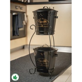 Resim Lin Metal Iki Katlı Konik Metal Patates Soğan Kovası, Saklama Kabı, Organizer, Sebzelik (Delicious Traditions Baskılı) LN1019 