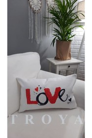 Resim TROYA Sevgililer Günü Desenli Berjer Yastık Kırlent Kılıfı Pillow 