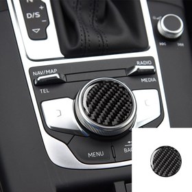 Resim Karbon Fiber Merkezi Kontrol Düğmesi Dekoratif Çıkartma Araba Aksesuarları for AUDI A3 A4L 2014-2019 için 