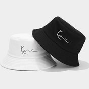 Resim 1 Adet Karl Kani Baskılı Kovboy Şapkası - Hafif Nefes Alabilir Katlanabilir Geniş Kenarlı Balıkçı Şapkası, Erkek ve Kadınlar için Unisex Outdoor Seyahat Şapkası, İlkbahar Yaz Moda Aksesuarı (Siyah/Beyaz), Balıkçılık Şapkası, Günlük Başlık 