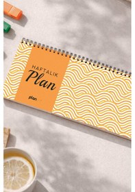 Resim Tarihsiz Spiralli Haftalık Masaüstü Planlayıcı - Sarı Dalgalar - 10x30 Cm Plango Turkuaz 