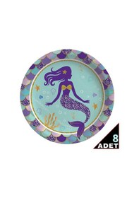 Resim Pırıltılı Deniz Kızı Karton Tabak - 23Cm X 8 Adet 