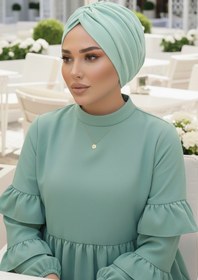 Resim Aişe tesettür Mint Yeşili Büzgülü Salaş Bone 