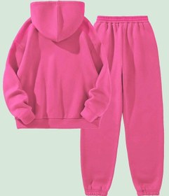 Resim California Minimal Yazı Eşofman Takımı Sweatshirt Jogger - Pembe Baskılı Şardonlu Kapüşonlu Pembe 