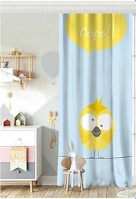 Resim RealHomes Tek Kanat Mavi Zeminde Sarı Kuş Motifli Dijital Baskılı Çocuk Odası Fon Perde 