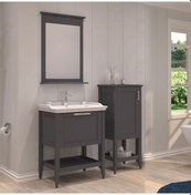 Resim Orka Bastle 65 cm Mat Antrasit Banyo Dolabı ve Boy Dolabı Takımı 