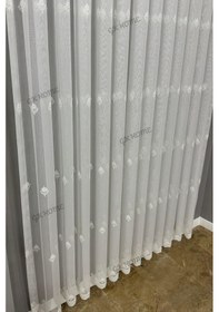 Resim Lüks Serpme Çiçek Desenli Motifli Salon Tül Perdesi 1/3 Sık Pile Kırık Beyaz 