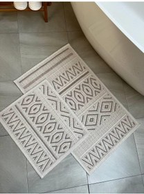 Resim Hat Doğal Pamuklu 2'li Banyo Paspas & Halı Seti 60x100+50x60 Cm - Taş Taş 