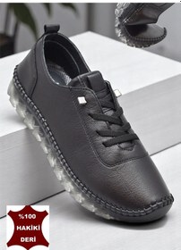 Resim 211 Tam Ortopedik Hafif Dolgu Taban Günlük Hakiki Deri Kadın Ayakkabı Siyah 