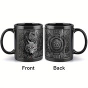 Resim 1 adet 11 oz Siyah Seramik Kurt Kupa ile Karmaşık Viking Tasarımı - Kamp, Piknik, Seyahat ve Açık Hava Maceraları için Taşınabilir Kahve Kupası - Oğluna Benzersiz Doğum Günü Hediyesi, Seyahat Kahve Kupası | Dekoratif Kupa | Detaylı İşçilik, Kahve Seyahat Kupası 