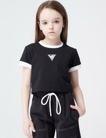Resim Zekids Kız Çocuk Pamuklu Sıfır Yaka Crop T-shirt-13935 Siyah 