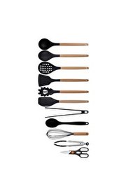 Resim Kitchen Design Lab Bambu Silikon Mutfak Seti Kaşık Kepçe Spatula Maşa Çırpıcı Makas 11'li Siyah 
