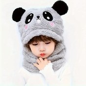 Resim 1 Adet Sonbahar Kış Kız Şapkası - Sıcak Koruyucu Kulak ve Boyun Atkısı Seti, Sevimli Ayı Kulaklı Kapüşonlu Bere, Rüzgar Geçirmez Peluş Şapka, Isıtıcı ve Yüzü Örtücü Kulak Koruma Şapkası 