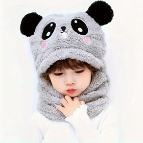 Resim 1 Adet Sonbahar Kış Kız Şapkası - Sıcak Koruyucu Kulak ve Boyun Atkısı Seti, Sevimli Ayı Kulaklı Kapüşonlu Bere, Rüzgar Geçirmez Peluş Şapka, Isıtıcı ve Yüzü Örtücü Kulak Koruma Şapkası 