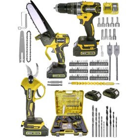 Resim Müller Alman 598 Vf 3'1 Yeni Nesil Motor Çelik Mandren 13 mm Matkap+Şarjlı Ağaç Dal Kesme ve Budama Makası 