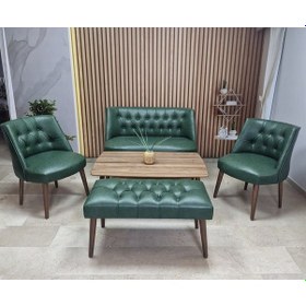 Resim Azra Mobilya Deri Çay Seti Koltuk Takımı Oturma Grubu Cafe Mobilya Ofis-büro Mobilya Balkon Mobilya Yeşil 