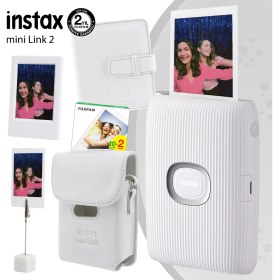 Resim Fujifilm Instax Mini Link 2 Beyaz Yazıcı 20LI Mini Film Deri Kılıf Albüm Çerçeve ve Kıskaçlı Stand 
