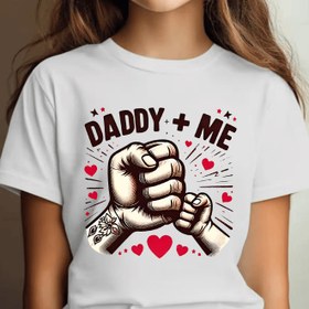 Resim Kız Çocuk "Baba + Ben" Baskılı Tişört - %95 Günlük Yuvarlak Yaka, Kısa Kollu, Yazlık Rahatlık, Günlük Giyim, Casual Tarz, |Oyunbaz Grafik Tişört| Esnek Kumaş, Dış Mekan İçin 