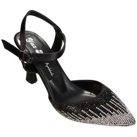 Resim Yazkış Kadın Siyah Gümüş Altın Üzeri Taşlı Önü Kapalı 9cm Kadeh Topuk Düğün Nişan Abiye Ayakkabı 001 