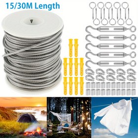 Resim 304 Paslanmaz Çelik Ağır Hizmet Kablo Halat Bahçe Tel Kablo Railing Tel Çit Rulo Setleri Açık Hava Çadırı Tel Temizleme Tel için PVC Kaplı 