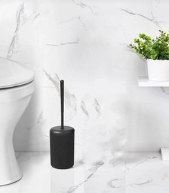 Resim Şık Akrilik Modern Çizgili Tuvalet Fırçası ve Kutusu - Klozet Fırçası ve Kutusu (Siyah) 