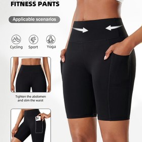 Resim Kadınlar için Pembe Yüksek Bel Spor Yoga Şortları - Dar, Rahat, Nefes Alabilir, Esnek Kumaş Bisiklet, Yoga ve Fitness için - İki Taraflı Cep Telefonları için, Açık Hava Spor Ekipmanları|Minimalist Tasarım|Esnek Kumaş 