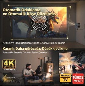 Resim Vankyo H300a Android Tv 4k Destekli Projeksiyon Cihazı Auto Focus Auto Keystone 6gwi-fi 5.2bluetooth 