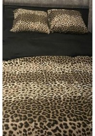 Resim More Home Tek Kişilik Yorgan Kılıfı + Yastık Kılıfı Leopar Siyah Kombin 
