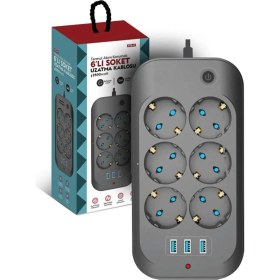 Resim Akım Korumalı Priz Çocuk Korumalı 6&apos;lı 2 Metre Uzatma Kablosu 6xpriz 3xusb Priz 