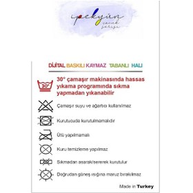 Resim Kaymaz Tabanlı Ince Yıkanabilir Çocuk Halısı Fil Bulut Çok Renkli 