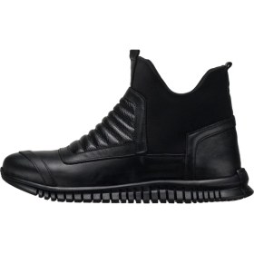 Resim Costo Shoes AG1923 Siyah Dana Derisi Boğaz Kısım Streçli Giyimi Kolay Rahat Geniş Kalıp Kauçuk Taban 