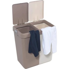 Resim Çift Bölmeli 80 Litre Çok Amaçlı Kirli Çamaşır Sepeti, Kahverengi 