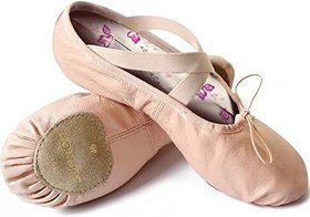 Resim Mikrofiber-Deri Bale Ayakkabıları, Deri Bölünmüş Tabanlı Yoga Balerin Dans Terliği Bale Ayakkabısı 