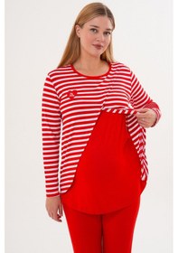 Resim Mecit Pijama Mecit 6303 Kırmızı Likralı Spor Hamile Lohusa Pijama Takımı 