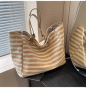 Resim Yogodlns Kadın Rahat Çizgili Kanvas Çanta - Büyük Kapasiteli, Omuz Askılı, Günlük Alışveriş, Okul Seyahat Çantası Mavidistribütör Garantili 