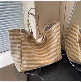 Resim Yogodlns Kadın Rahat Çizgili Kanvas Çanta - Büyük Kapasiteli, Omuz Askılı, Günlük Alışveriş, Okul Seyahat Çantası Mavidistribütör Garantili 