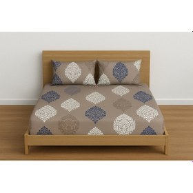 Resim Çift Kişilik Desenli Lastikli Çarşaf Seti 160x200 Cm + 2 Adet Yastık Kılıfı 50x70 Bej 