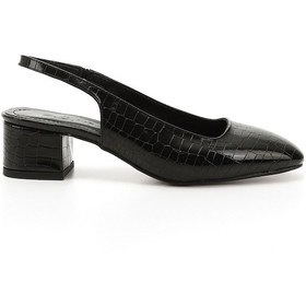 Resim Gönderi R Siyah Krako Kısa Kalın Topuklu Arkası Açık Ayakkabı Siyah Kroko 