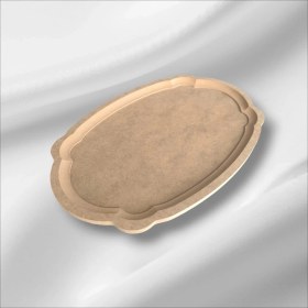 Resim Ahşap Boyanabilir Oval Dalgalı Küçük Nişan Tepsisi-Sunumluk 