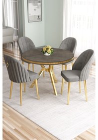 Resim Canisa Mos Serisi 90x90 Lak Panel Antrasit İroni Gold Kaplama Ayaklı Masa Takımı Ve 4 Gri Sandalye Antrasit İroni Masa Sandalye Gri Gold Detay 