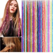 Resim Tinsel Hair 91.44 Cm Renkli Glitter Tinsel Saç Uzantıları Kadınlar Için Parıldayan Shinny Peri Saç Aksesuarları Noel Yeni Yıl Cadılar Bayramı Cosplay Partisi Tatil Partisi 