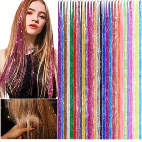 Resim Tinsel Hair 91.44 Cm Renkli Glitter Tinsel Saç Uzantıları Kadınlar Için Parıldayan Shinny Peri Saç Aksesuarları Noel Yeni Yıl Cadılar Bayramı Cosplay Partisi Tatil Partisi 