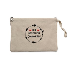 Resim 18 Mart Bir Destandır Çanakkale Krem Clutch Astarlı Cüzdan / El Çantası - Krem 