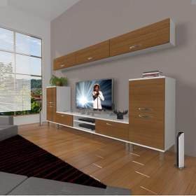 Resim Decoraktiv Eko 9 Mdf Dvd Krom Ayaklı Tv Ünitesi Tv Sehpası - Beyaz - Ceviz 